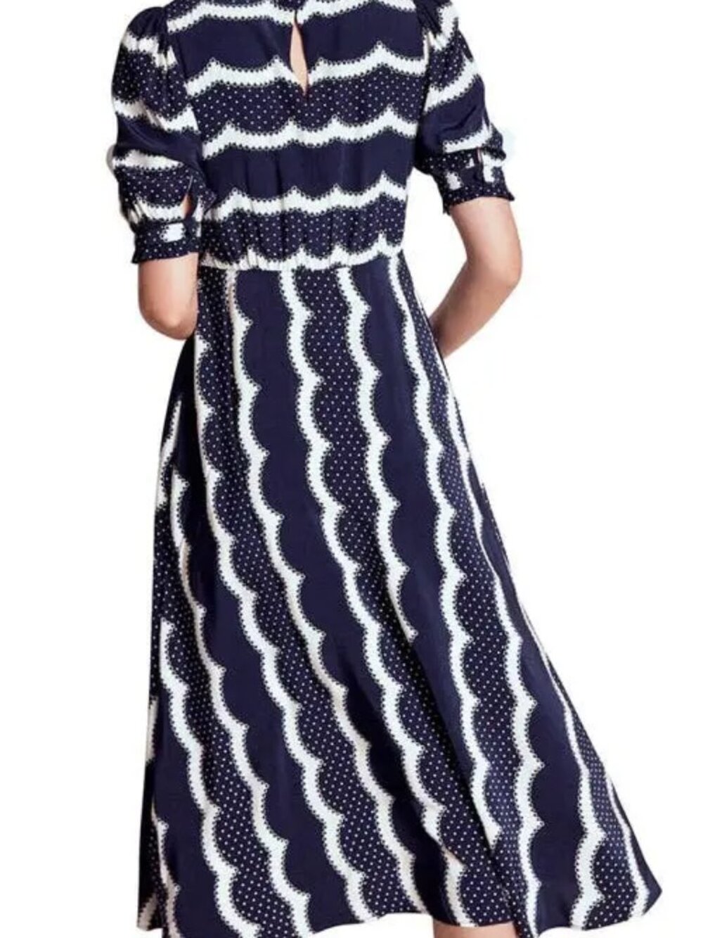 Boden Scallop Stripe Dress in French Navy Sz: 12 - Picture 2 of 10